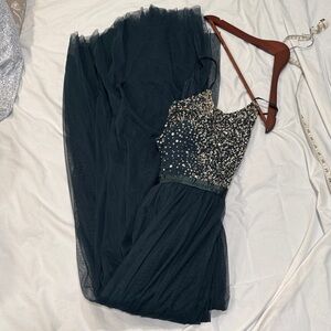 BHLDN Teal or Green and Silver Embellished Maxi Dress